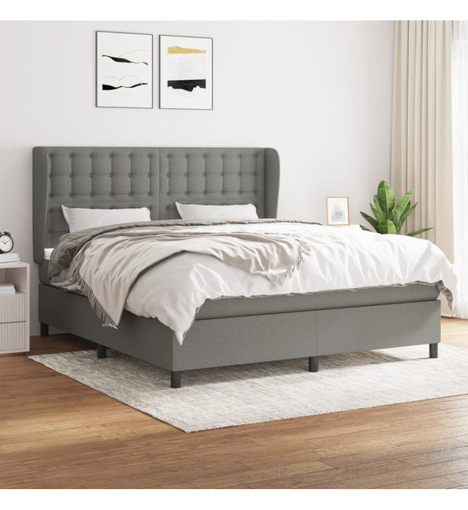 Lit à sommier tapissier avec matelas Gris foncé 160x200cm Tissu Lit à sommier tapissier avec matelas Gris foncé 160x200cm Tissu