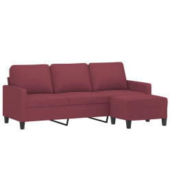 Canapé à 3 places avec repose-pieds Rouge bordeaux 180 cm Tissu