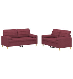 Ensemble de canapés 2 pcs avec coussins rouge bordeaux tissu