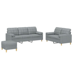 Ensemble de canapés 3 pcs coussins gris clair tissu