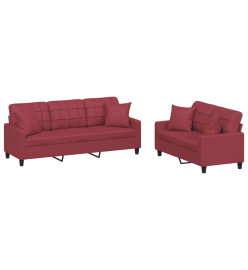 Ensemble de canapés 2 pcs et coussins rouge bordeaux similicuir