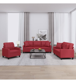 Ensemble de canapés 3 pcs et coussins rouge bordeaux similicuir