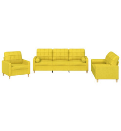 Ensemble de canapés 3 pcs avec coussins jaune clair tissu