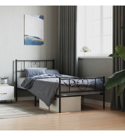 Cadre de lit métal avec tête de lit/pied de lit noir 100x200 cm