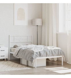 Cadre de lit métal avec tête de lit blanc 100x200 cm
