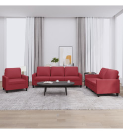 Ensemble de canapés 3 pcs et coussins Rouge bordeaux Similicuir