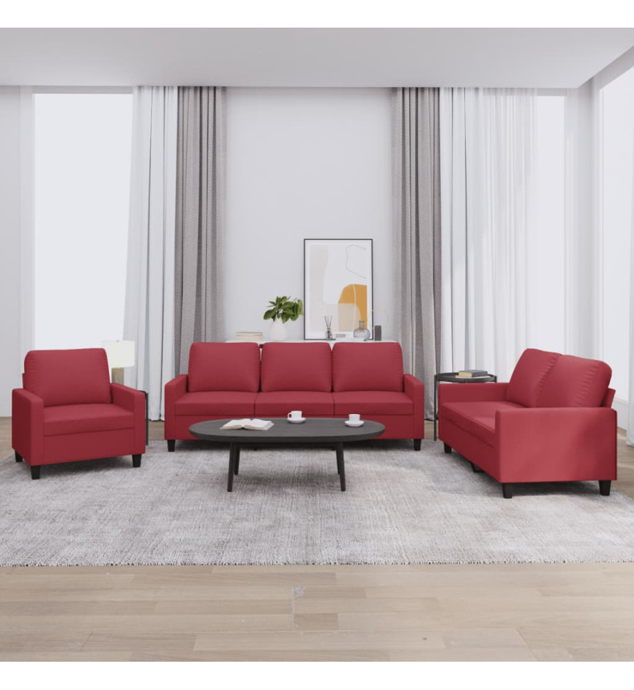 Ensemble de canapés 3 pcs et coussins Rouge bordeaux Similicuir