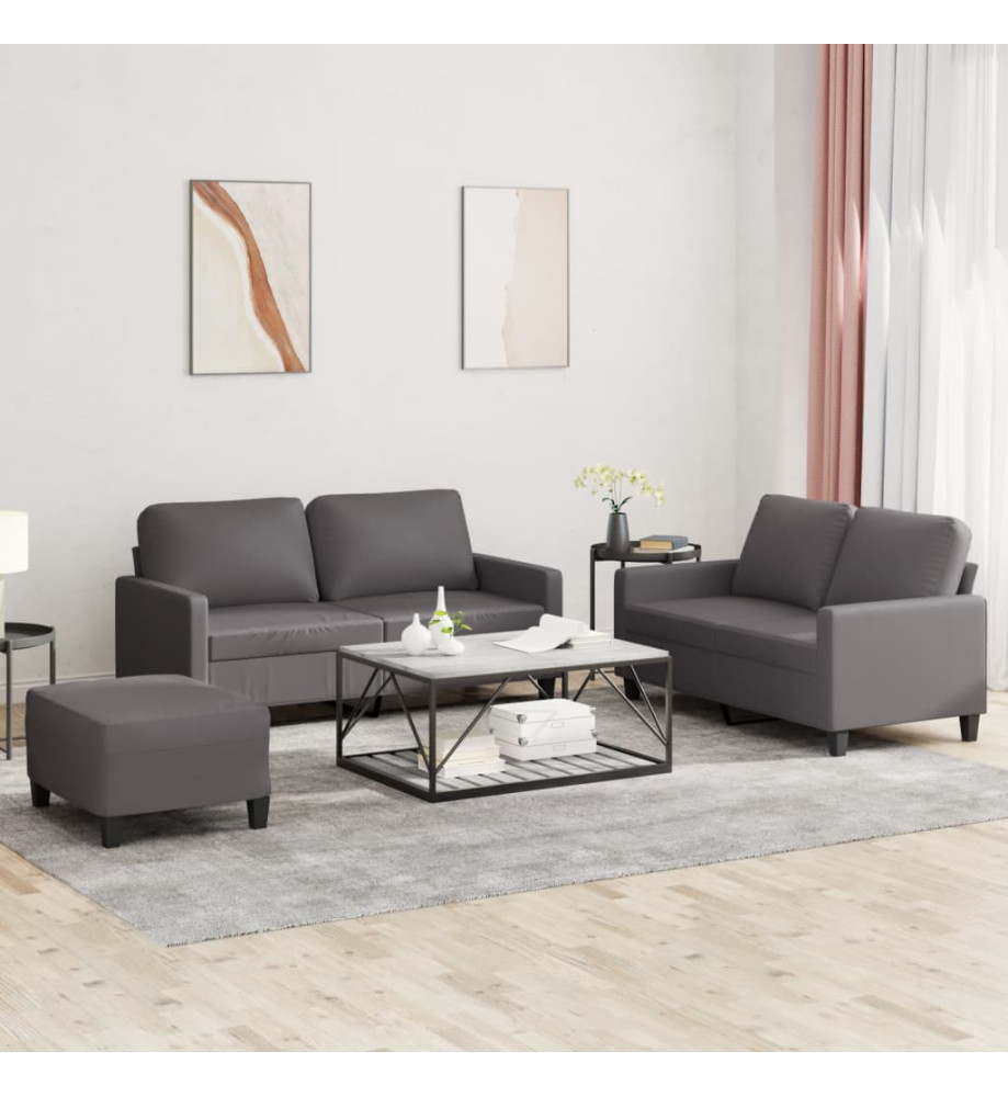 Ensemble de canapés 3 pcs avec coussins Gris Similicuir