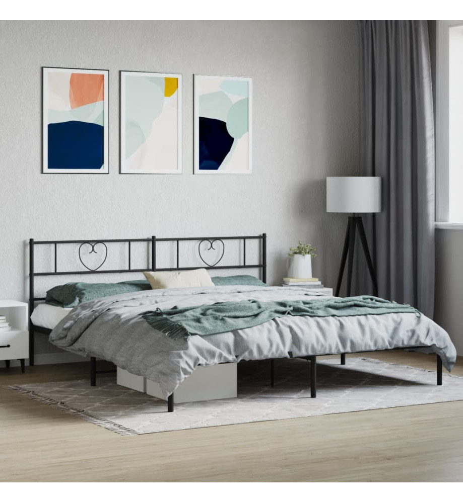 Cadre de lit métal avec tête de lit noir 193x203 cm Cadre de lit métal avec tête de lit noir 193x203 cm
