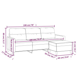 Canapé à 3 places avec repose-pieds Gris foncé 180 cm Tissu