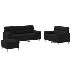 Ensemble de canapés 3 pcs avec coussins noir tissu