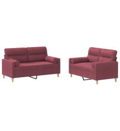 Ensemble de canapés 2 pcs avec coussins rouge bordeaux tissu