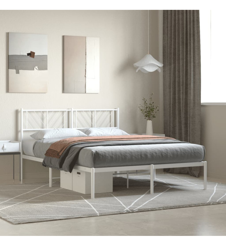 Cadre de lit métal avec tête de lit blanc 135x190 cm Cadre de lit métal avec tête de lit blanc 135x190 cm