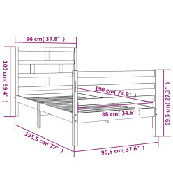 Cadre de lit Noir Bois massif 90x190 cm Simple