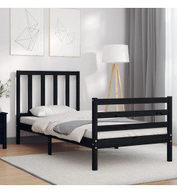 Cadre de lit avec tête de lit noir simple bois massif