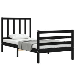 Cadre de lit avec tête de lit noir simple bois massif