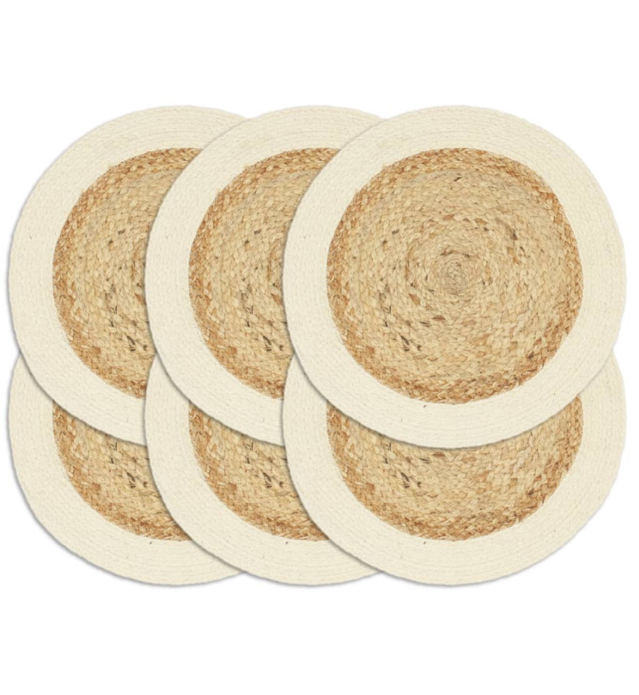 Napperons 6 pcs Naturel Plain 38 cm Rond Jute et coton