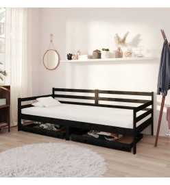 Lit de repos avec tiroirs 90x200 cm Noir Bois de pin massif