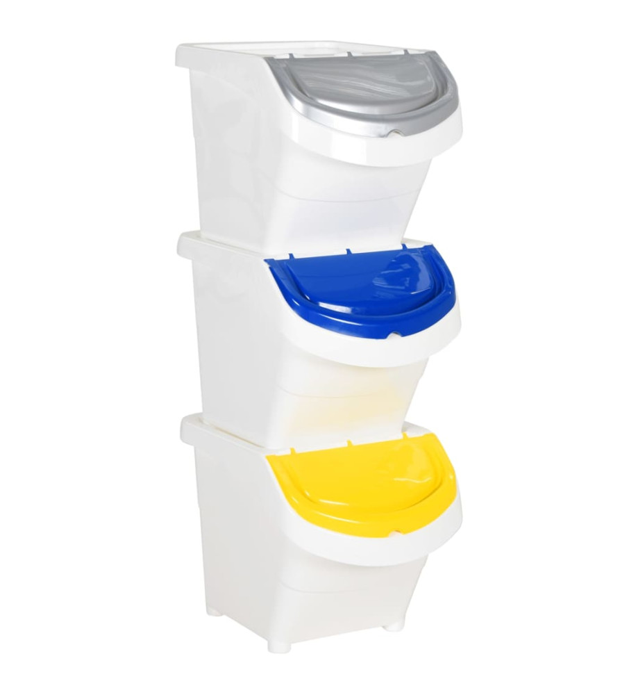 Poubelles empilables avec couvercles 3 pcs blanc PP 78 L