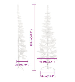 Demi sapin de Noël artificiel mince avec support Blanc 120 cm