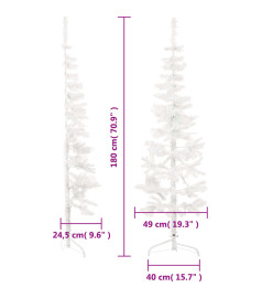 Demi sapin de Noël artificiel mince avec support Blanc 180 cm