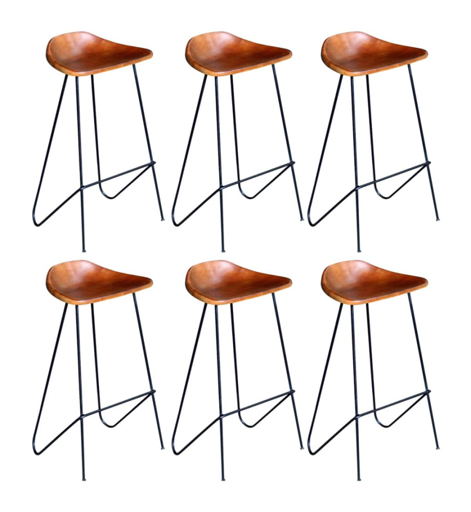 Chaises de bar lot de 6 marron cuir véritable