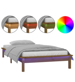 Cadre de lit à LED marron miel 75x190 cm petit simple bois