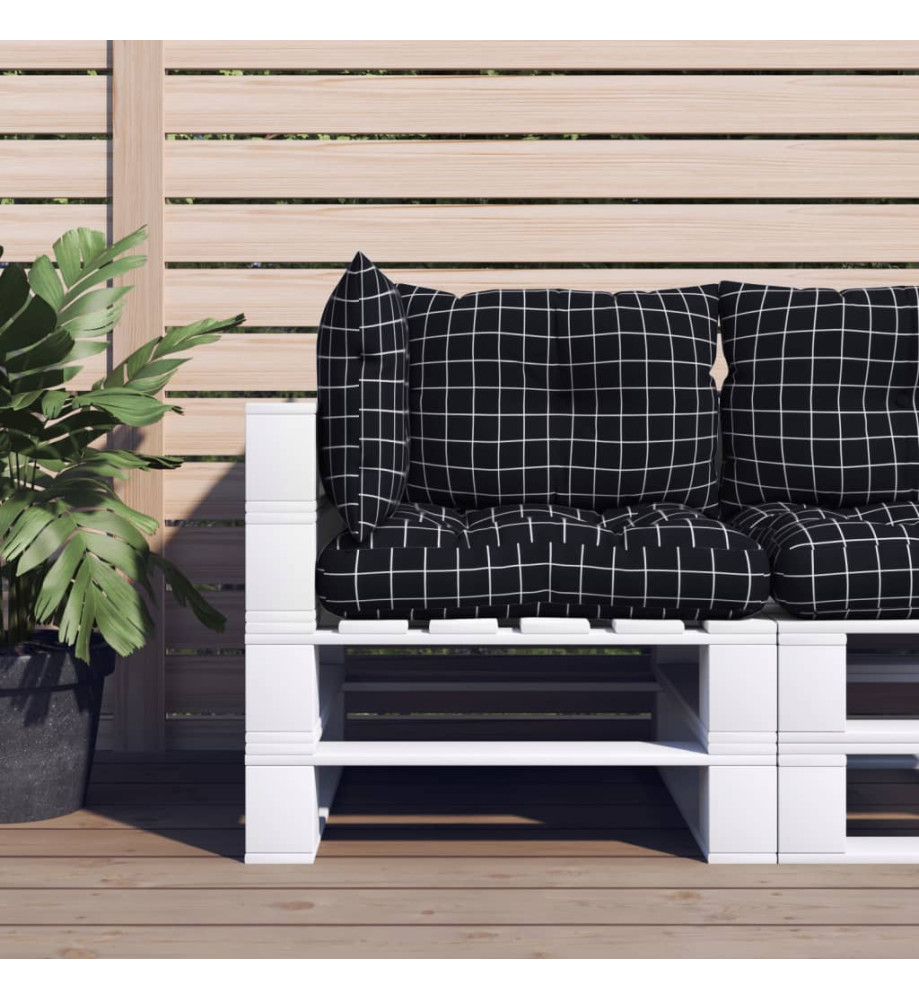 Coussins de palette 3 pcs motif à carreaux noir tissu Oxford Coussins de palette 3 pcs motif à carreaux noir tissu Oxford