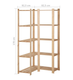 Étagère d'angle de rangement 5 niveaux 82,5x82,5x170 cm Pin