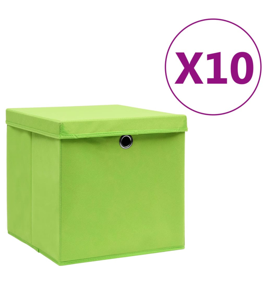 Boîtes de rangement avec couvercles 10 pcs 28x28x28 cm Vert