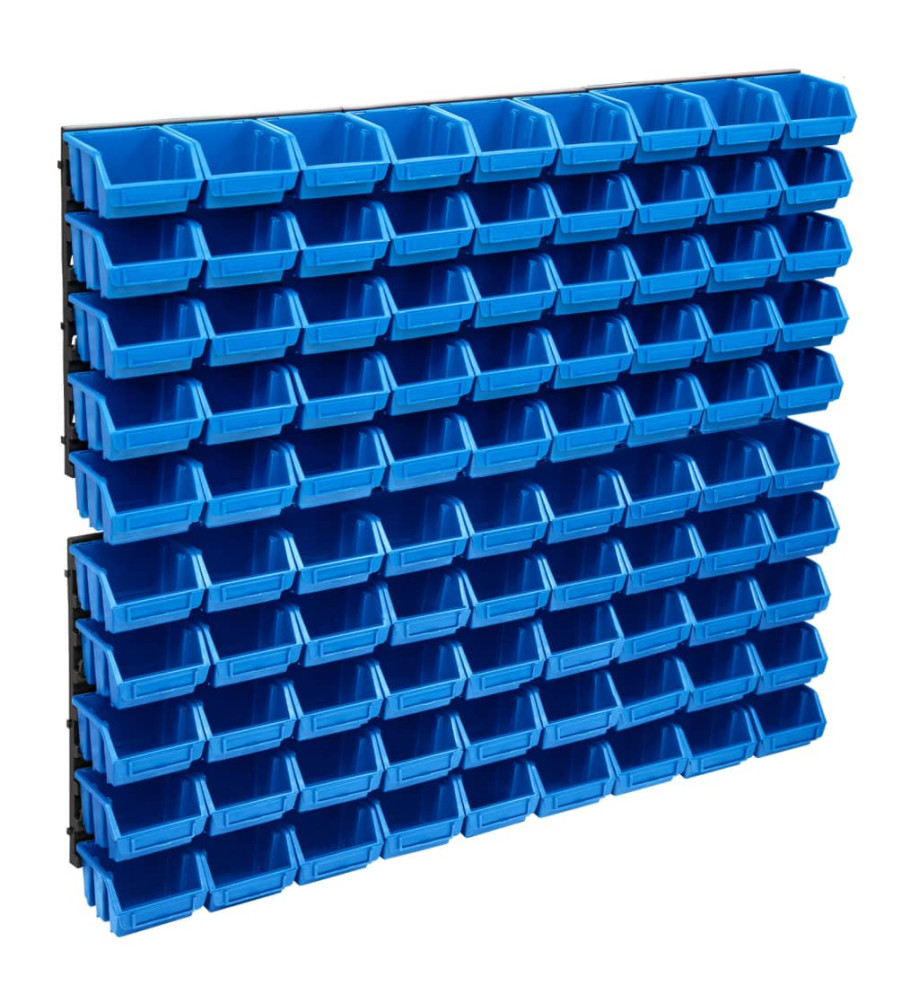 Kit de bacs de stockage et panneaux muraux 96 pcs Bleu et noir