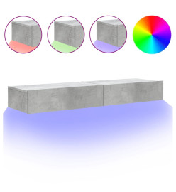 Meubles TV avec lumières LED 2 pcs gris béton 60x35x15,5 cm