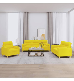 Ensemble de canapés 3 pcs avec coussins jaune clair tissu