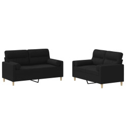 Ensemble de canapés 2 pcs avec coussins noir tissu