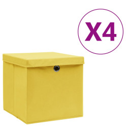 Boîtes de rangement avec couvercles 4 pcs 28x28x28 cm Jaune