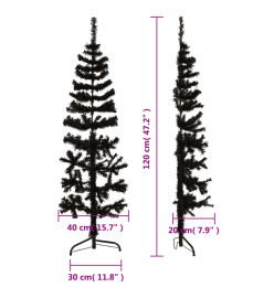 Demi sapin de Noël artificiel mince avec support Noir 120 cm