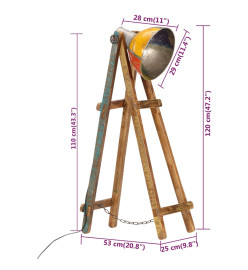 Lampadaire multicolore E27 bois massif de manguier