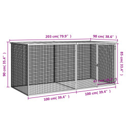 Poulailler avec toit gris clair 203x98x90 cm acier galvanisé