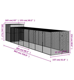 Poulailler avec cour anthracite 165x863x181 cm acier galvanisé