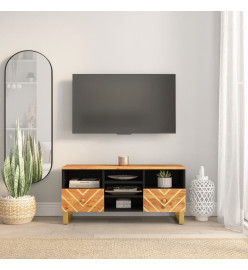 Meuble TV marron et noir 100x33,5x46 cm bois massif de manguier