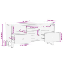 Meuble TV marron et noir 100x33,5x46 cm bois massif de manguier