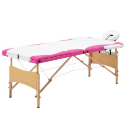 Table de massage pliable 3 zones Bois Blanc et rose