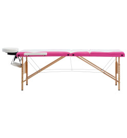 Table de massage pliable 3 zones Bois Blanc et rose