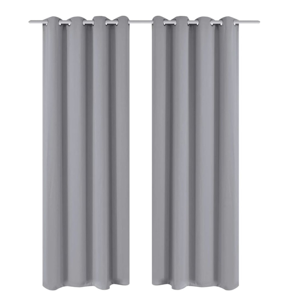 Rideau occultant 2 pcs avec œillets métalliques 135x175 cm Gris