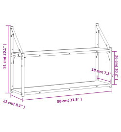 Étagère murale 2 niveaux chêne fumé 80x21x51 cm bois ingénierie