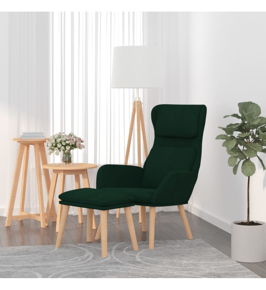 Chaise de relaxation avec tabouret Vert foncé Velours