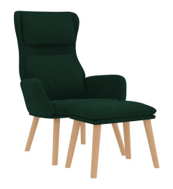 Chaise de relaxation avec tabouret Vert foncé Velours