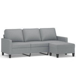 Canapé à 3 places avec repose-pieds Gris clair 180 cm Tissu