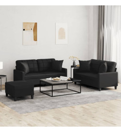 Ensemble de canapés 3 pcs avec coussins noir similicuir