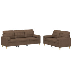 Ensemble de canapés 2 pcs avec coussins marron tissu